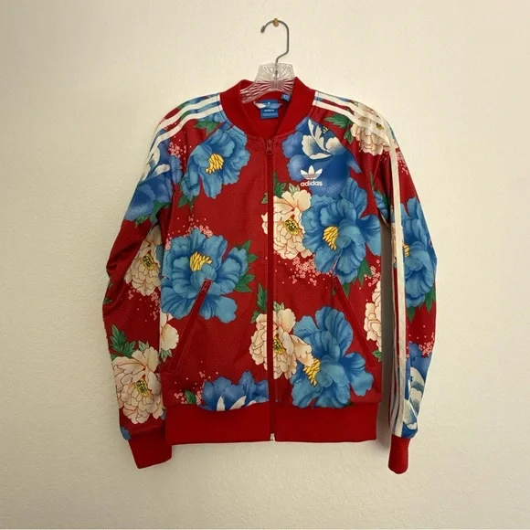 Adidas Red and Blue Floral Print Jacket Size XS - Picture 3 of 15